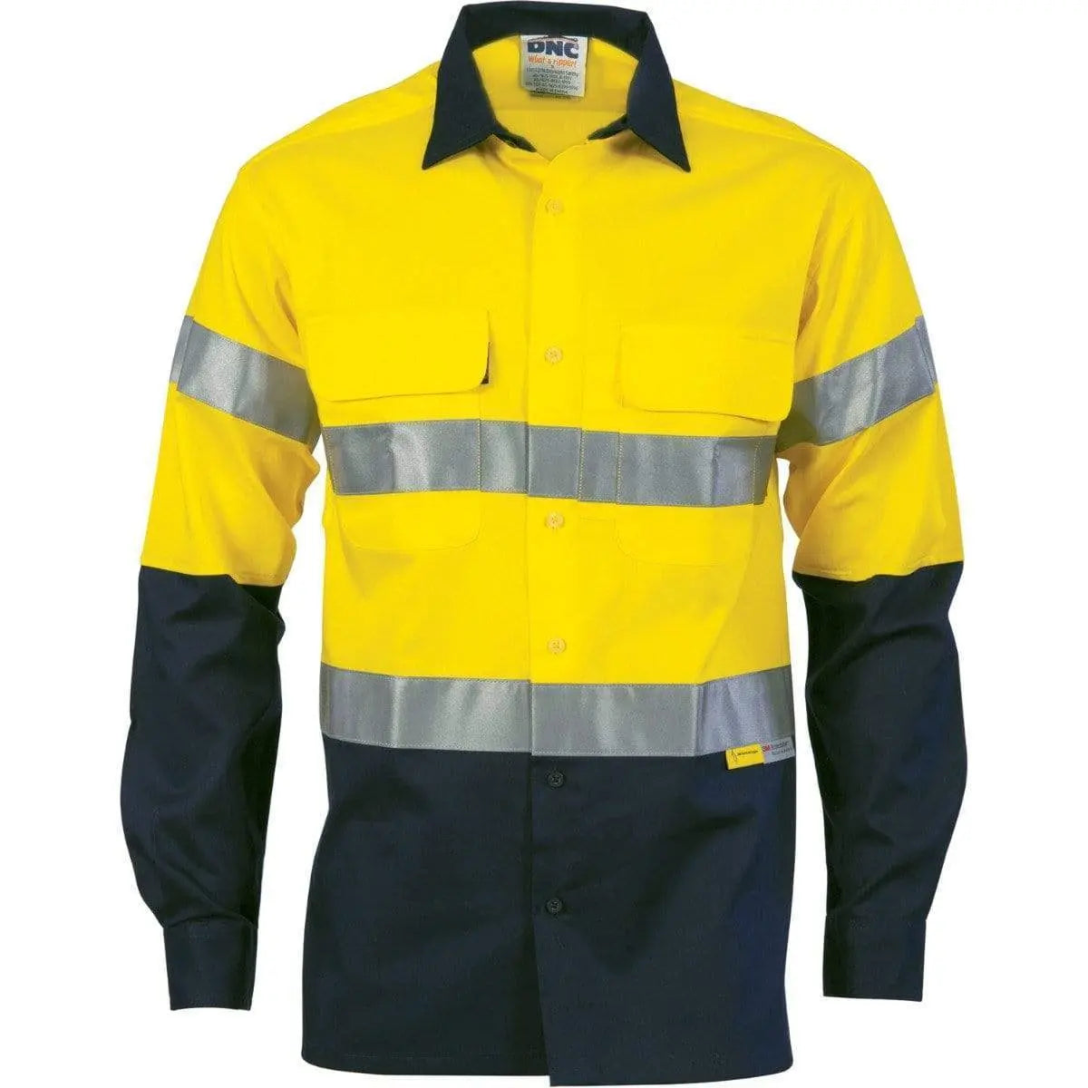 Dnc Workwear Hi-vis Cool-breeze Cotton Long Sleeve Shirt With 3m 8906 Reflective Tape - 3988 Metro Workwear.